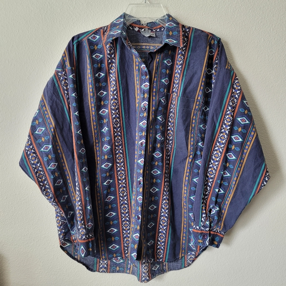 Cotton Express Western Style Button Up Shirt Fun Pattern